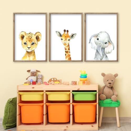 Baby Safari Nursery Wall Art Decor 24x16 Inch Set of 3 Wood Framed - Image 5