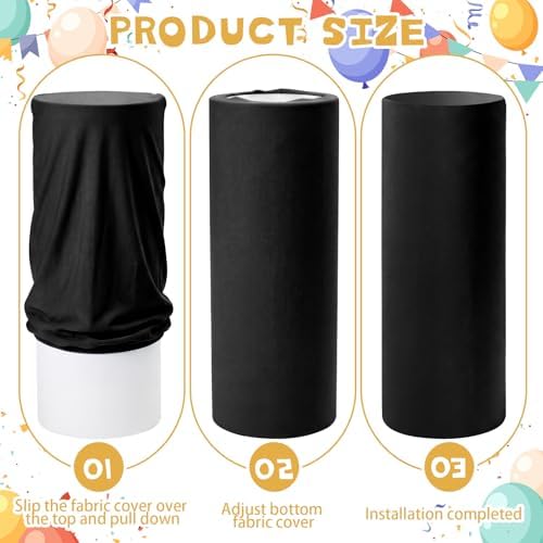 Tigeen 3 Pcs Cylinder Pedestal Stand Covers for Party Cylinder Pedestal Covers Decoration Elastic Pillars Plinth Display Cover for Birthday Wedding Baby Shower Table Decor(Classic,Gold and Black) - Image 3