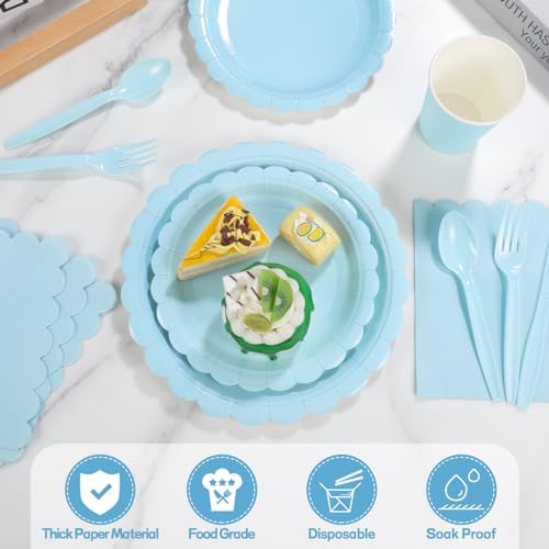 50 Set Blue Plates and Napkins Scalloped Light Blue Dinnerware - Image 3