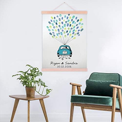 Rustic Wedding Guestbook Alternative Blue Car with Balloons Fingerprint Guest Sign-in Book Party Decorations Wedding Favors Accessories Ready to Hang-80x120cm - Image 4