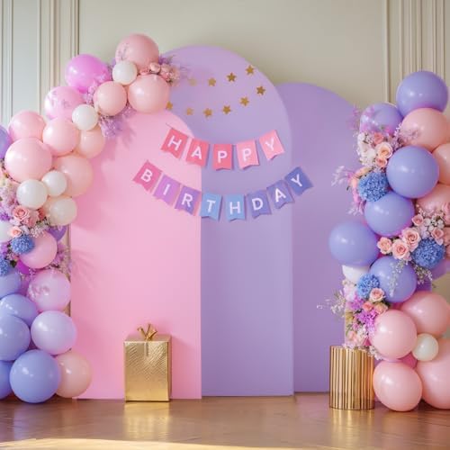 Pink and Purple Arch Cover 3 Set-6FT, 5FT, 4FT Arch Backdrop Cover Spandex Fitted 2-Color Fabric Arch Stand Covers for Baby Shower Girls Mermaid Birthday Party Wedding Photo Background Decorations - Image 2