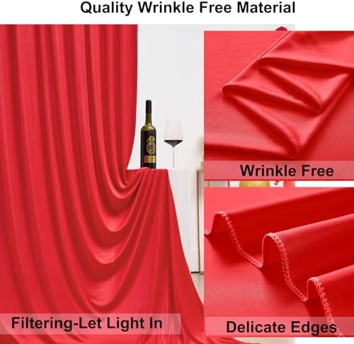 20ft×8ft Wrinkle Free Red Backdrop Curtain for Party, 4 Panels 5×8ft Thick Silky Polyester Red Photo Backdrop Drapes Curtains for Birthday Baby Shower Themed Parties Wedding Photography - Image 3