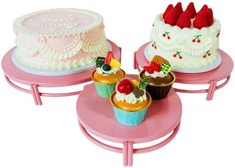Pink 3Pcs Nesting Metal Cake Plate Stand Set 8" 10" 12" Dessert - Image 4