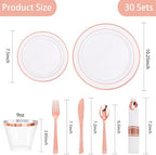 DaYammi 350PCS Rose Gold Plastic Dinnerware Set for 50 Guests, Plastic Plates for Party Include: 50 Dinner Plates, 50 Dessert plates,50 Pre Rolled Napkins with Rose Gold Silverware,50 Cups for Wedding - Image 4