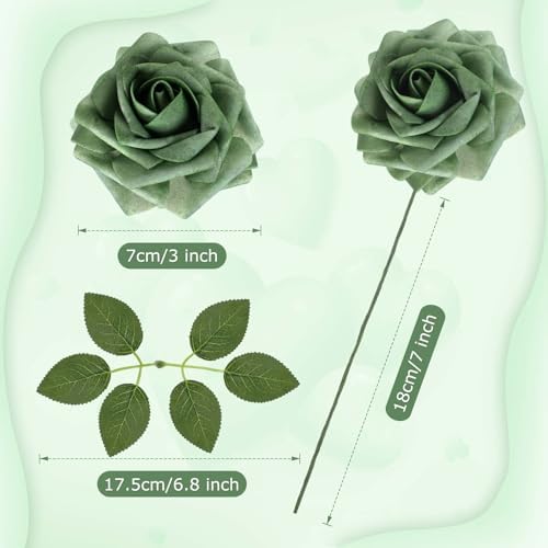 100 Pcs Artificial Foam Rose Flower Faux Bouquet Wedding Fake Rose Gift for Mother's Day Women DIY Bridal Shower Party Table Birthday Home Spring Decor (Elf Green) - Image 2