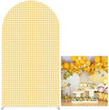 Ginger Yellow Checkered Arch Backdrop Cover 5FT Yellow Gingham Stretchy Spandex Arch Stand Cover for Birthday Baby Shower Ceremony Wedding Party Decoration (Only Cover) by KONPON