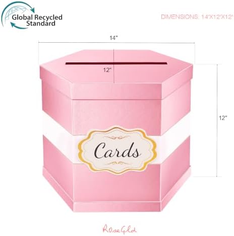 ROSEGLD Pink Card Box, Card Receiving Box with Ribbon 14x12x12 Inches - Image 6