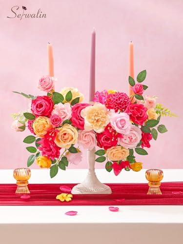 Serwalin Artificial Hot Pink Yellow Flowers Magenta Silk Flower for Wedding - Image 5