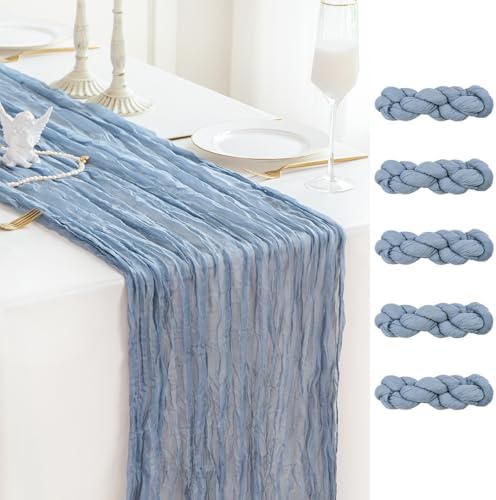 Sioloc 5 Pack Dusty Blue Cheesecloth Table Runner 120'' x 35'',Spring Easter Decor Soft Gauze Boho Wedding Table Decor for 10ft Table Birthday Party,Baby Shower, Bridal Shower, Home & Event Decor by HEALTHYCOMFORTLIFE