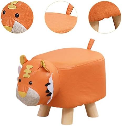 Animal Shaped Children's Footstool, Orange Tiger Ottoman with Wooden Legs, 11.8 x 9.8 x 9.8 in for Entryway and Playroom - Image 4