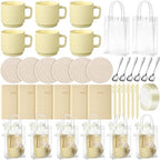 36 Pcs/6 Sets Baby Shower Prizes for Winners Include Ceramic Mugs with Spoons Woven Coasters Notebooks with Pens Clear PVC Gift Bags for Bridal Shower Party Favors (Yellow) by Acellegic