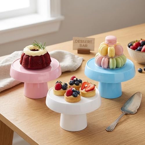 Plastic Cake Stand Set (3-Piece) with Stable Base, Dessert Display Stands for Wedding, Party, Birthday, Baby Shower - Image 3