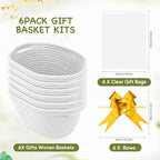 6 Pack Baskets for Gifts Empty, 12"x 8"x 5" White Woven Gift Baskets with 6 Bags and 6 Bows, Bulk Storage Baskets with Handles for Raffle, Baby Shower, Wedding, Party Favors - Image 3