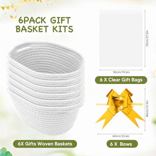 6 Pack Baskets for Gifts Empty, 12"x 8"x 5" White Woven Gift Baskets with 6 Bags and 6 Bows, Bulk Storage Baskets with Handles for Raffle, Baby Shower, Wedding, Party Favors - Image 3
