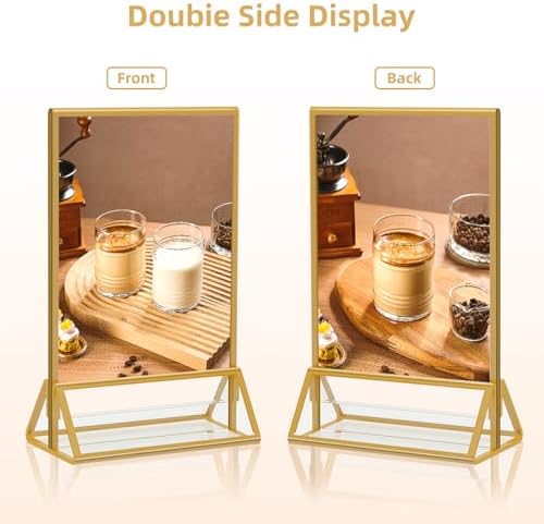 PPH-Sisy Gold Frames 5x7 Acrylic Sign Holder Double Sided Picture Frames for Wedding Table Number Menu Flyer Display for Office Home Party- Pack of 12 - Image 6