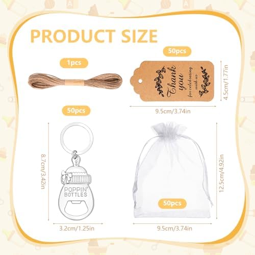 50Pcs Popping Bottle Openers Baby Shower Party Favors for Guests, Silver Bottle Opener Return Gift and Souvenirs with Organza Bags Thank You Cards for Theme Decoration Supplies（Silver） - Image 2