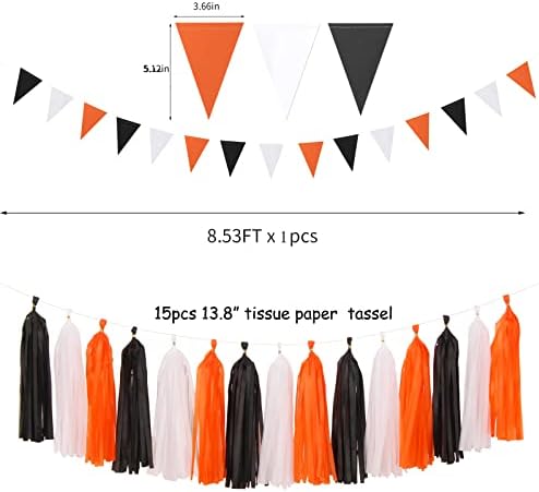 Black White Orange Halloween Party-Decorations Tissue Pom Poms Streamers,Tassel Garland Banner,Graduation 2025 Birthday Wedding Baby Bridal Shower Decor Bunting - Image 3