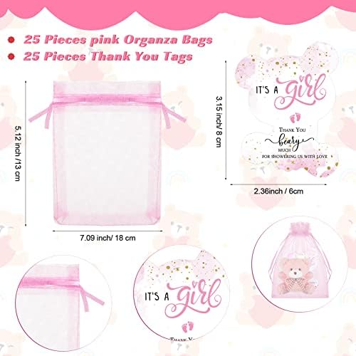 Sasylvia 25 Set Bear Party Favors for Guest 25 Mini Tiny Keychains 25 Thank You Tags 25 Organza Bag - Image 3