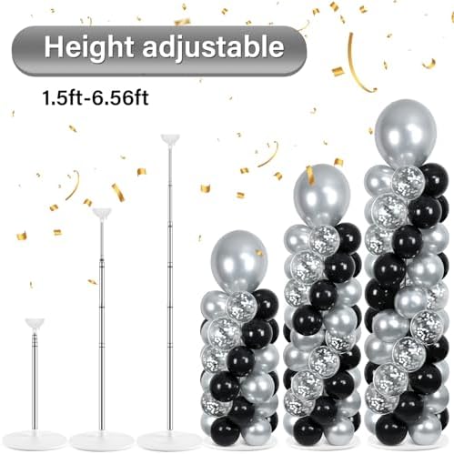 2 Sets Adjustable Balloon Column Stand Kit with Bases（Black & Silver） - Image 4