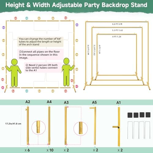 Wedding Arch Backdrop Stand Square 6.6x6.6FT Gold Balloon Arch Stand Garden Arbor Backdrop Frame for Wedding Party Birthday Baby Shower Photo Booth Background Decoration - Image 5