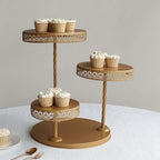 Efavormart 3-Tier Gold Metal Cupcake Tower Dessert Stand, Hollow Lace Design Round Tiered Cake Stand - 21" - Image 4