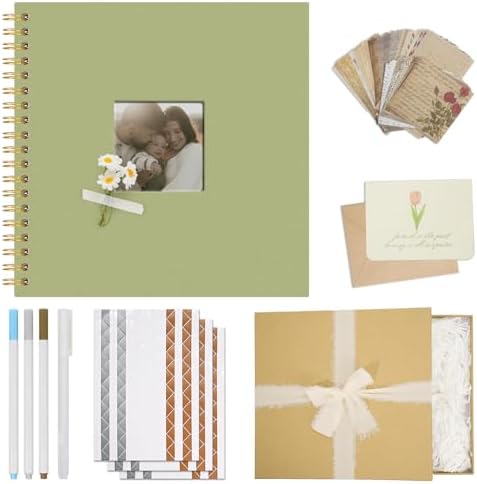 Vienrose Scrapbook Album Gift Set, 10x10 Inch, 80 White Pages, Light Green by Vienrose