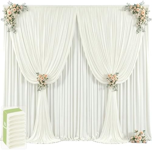 40ft x 12ft Ivory Backdrop Curtains Wrinkle Free Backdrop Curtain for Wedding Parties Ivory Fabric Backdrops Drapes Back Drop Cloth Bridal Shower Stage Curtains Wedding Decorations for Reception by Tao-GePartyDecorations