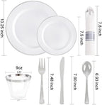 SUT 350 Pcs Silver Plastic Dinnerware Set for 50 Guests, Include: 50 Dinner Plates, 50 Dessert Plates, 50 Pre Rolled Napkins with Silver Silverware, 50 Cups, disposable plates for wedding, party - Image 2