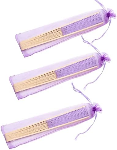 50pcs Paper Hand Fan with Organza Bags Bamboo Handheld Folding Fan DIY Decorative Wedding Party Favors (Light Purple) - Image 4