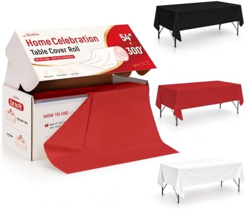 Rectangle Tablecloth, 300 Ft X 54 In Everyday Plastic Table Cloth PEVA, Red by Airbin