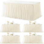 4 Pack Champagne Table Cloth for 6 Foot Rectangle Tables, Stretch Fitted Tulle Table Covers Skirt, Rectangular Ruffle Tutu Tablecloth Wedding Banquet Baby Shower Cake Tablecloths Decorations by Tao-GePartyDecorations