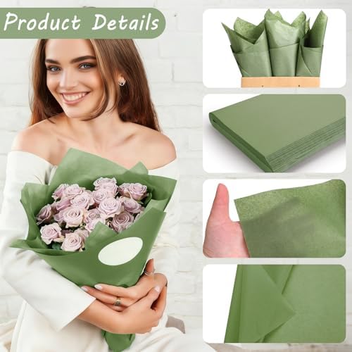500 Sheets Sage Green Tissue Paper Bulk, Olive Green Wrapping Tissue Paper for Spring Home Party Bridal Shower Baby Shower Gift Wrapping Supplies, 14'' x 20'' - Image 3