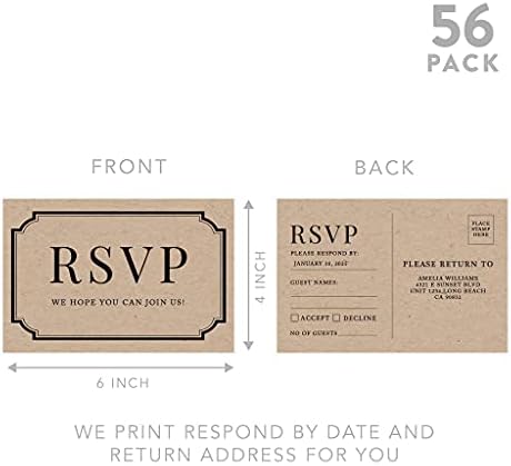 Andaz Press 56-Pack Personalized RSVP Postcards for Wedding Kraft Brown Art Deco Cardstock Response Reply Cards for Bridal Shower Baby Shower Birthday Event Custom Date and Return Address 4 x 6-Inch - Image 5