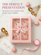 qiqee Auto-pop Up Cupcake Boxes with Window Pink 40PCS 12 Count Cupcake Box 13"x10"x3.5" Cupcakes Carrier, 12 Cupcake Containers with 2 rolls of pink ribbons - Image 6