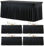4 Pack Black Table Cloth for 6 Foot Rectangle Tables Spandex Fitted Tablecloth 6ft Stretch Table Covers Skirt Black Banquet Tablecloths Wrinkle Free Tablecloth for Party Wedding Birthday Event by Tao-GePartyDecorations