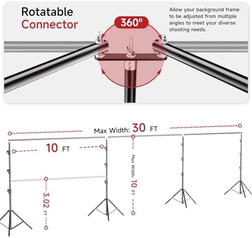 BEIYANG 10x30FT Photo Backdrop Stand, Angle Adjustable Triple Crossbar Extender Mount, Photography Background Support System, with Sand Bags,12 PCS Clamps for Wedding Party Celebration - Image 2