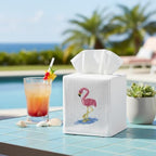 Jacaranda Living Square Tissue Box Cover, Linen/Cotton Tissue Holder, Decorative Cloth Tissue Cover, Fits Standard Square Tissue Boxes, Embroidered Animal Designs, Flamingo (Pink) - Image 3