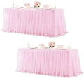 2 Pack Pink Tablecloth Rectangle 6ft Elastic Fitted Tulle Table Cloth Stretch Spandex Rectangular Table Cover with Ruffle Skirt for Wedding Baby Shower Birthday Party Banquet Cake Dessert Table Decor by Besutolife