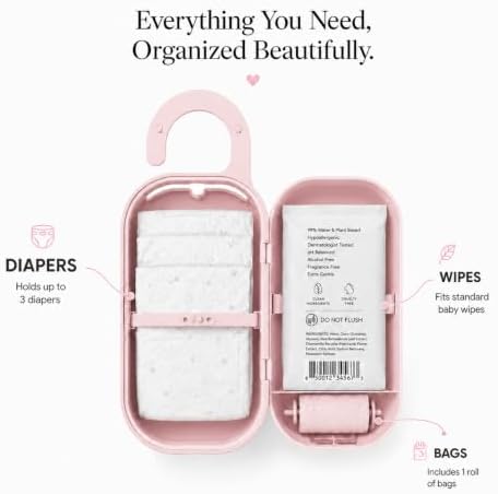 Keepigo| Baby Pink Diaper Bag Wipe Dispenser | 3-in-1 Portable Diaper Caddy Organizer, Baby Wipe Holder with Disposable Bags | Baby Essentials for Newborns, Toddlers, Travel & Baby Shower Gifts - Image 3