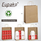 Eupako 10x5x13 Brown Paper Bags 100 Pack, Kraft Gift Bags with Handles - Image 4