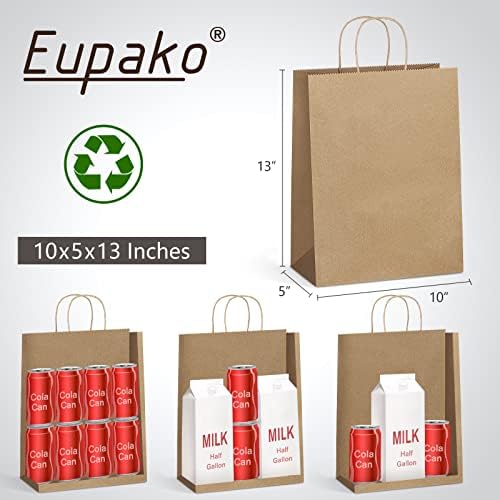 Eupako 10x5x13 Brown Paper Bags 100 Pack, Kraft Gift Bags with Handles - Image 4
