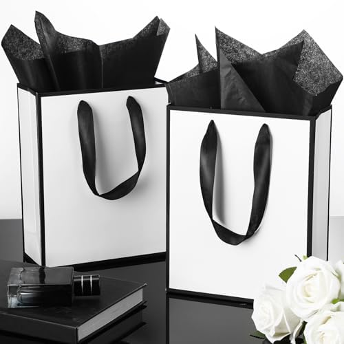 Yeaqee 50 Pcs Metallic Paepr Gift Bags Bulk with Handles,White Black - Image 5