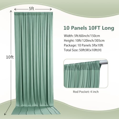 50ft×10ft Wrinkle Free Sage Green Backdrop Curtain for Parties - Image 2