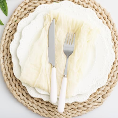 Beige 60 Pack Cheesecloth Napkins Washable 21x21 Inches Beige Cloth Napkins Set of 60 Dinner Table Napkins for Wedding Summer Bridal Baby Shower Rustic Boho Cotton Gauze Party Table Decor - Image 7