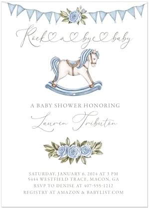 Rocking Horse Baby Shower Invitation in Blue Pink or Tan by Handmade