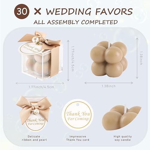 ACITHGL 30 Sets Small Bubble Candle Wedding Candles Favors for Guests Bulk Bridal Shower Favors Candles with Stylish Ribbons Thank You Cards Gifts (Tan) - Image 2