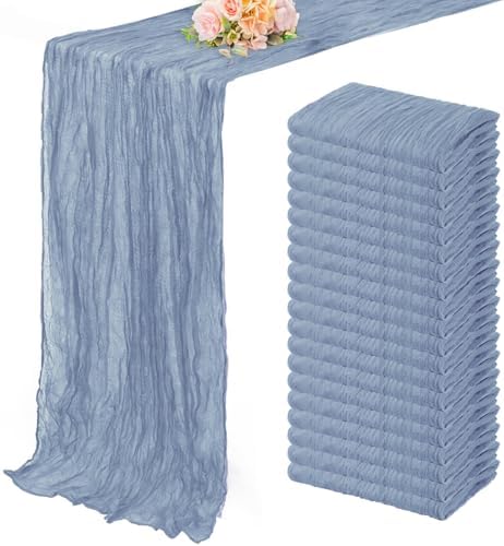 20 Pack Dusty Blue 10FT Cheesecloth Table Runner Rustic Gauze Fabric Cheese Cloth Table Runner for Wedding Bridal Baby Shower Table Decor 20 x 120 Inch Long Boho Sheer Birthday Party Table Decorations by FoliafeelHome