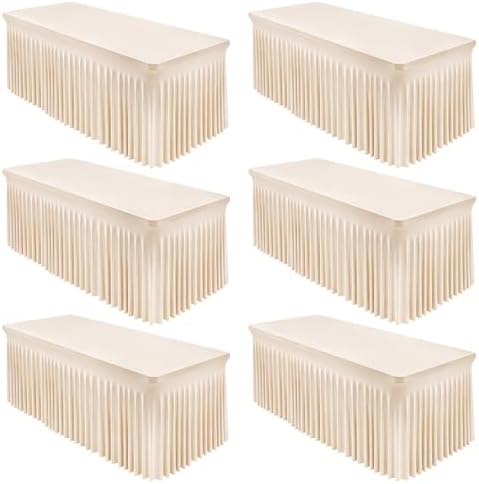 Light Champagne Spandex Table Covers for 6 Foot Rectangle Table, Fitted Stretch Table Skirts Wrinkle-Free Floor Length Polyester Rectangle Tablecloths for Weddings Parties Banquets Events,6 Pack by Shillance