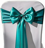 Satin Teal Chair Sashes Bows 50 Pack 7x108 inches Wedding Chair Ribbons by WENSINL