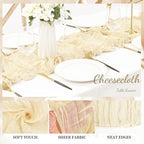 10FT 20 Pack Beige Cheesecloth Table Runner 20 x 120 Inch Long Rustic Gauze Fabric Cheese Cloth Table Runner for Wedding Bridal Baby Shower Table Decorations Boho Sheer Birthday Party Table Decor - Image 3